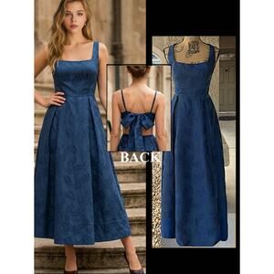 Lulus Navy Jacquard Tie-Back with Pockets Perfected Aura  Maxi Dress Size M